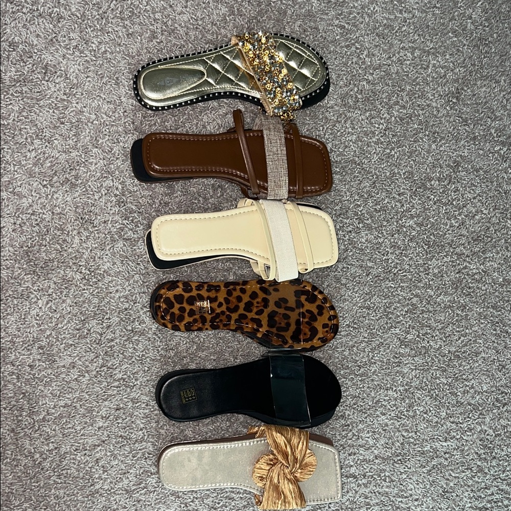Womens Neutral and Leopard Slide Shoe Pack - 6 Pairs of Sandals Bundle